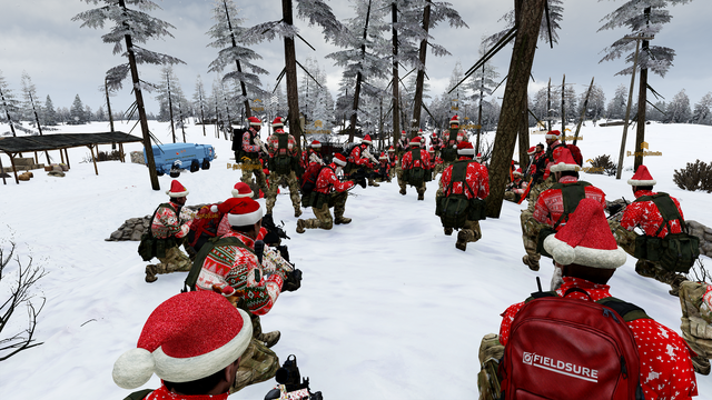 Weihnachtshelfer versammelt beim Briefing