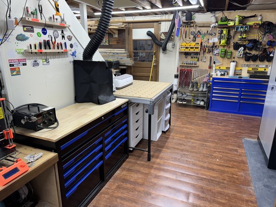 A chaotically organized work shop.