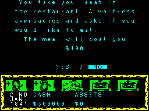 Screenshot of Tai Pan on ZX Spectrum but with the Uni9 font