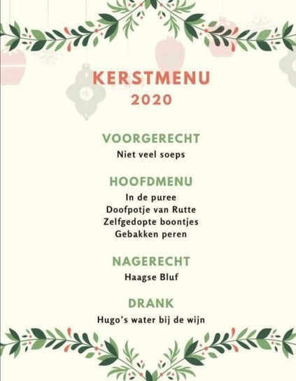 Politiek Kerstmenu uit 2020
