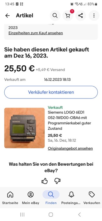 Ebay App with a pictured Siemens logo 0BA6 that I bought at auction for 25,50€.