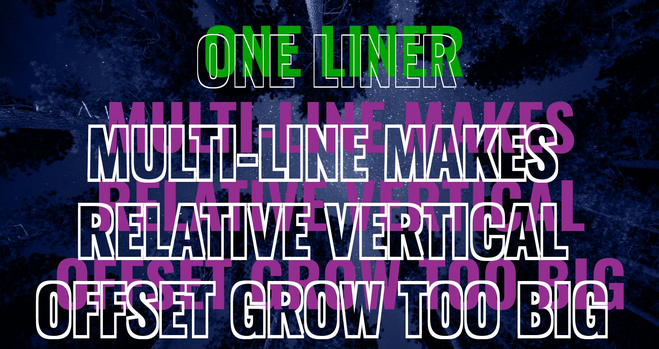 Screenshot of the case when the SVG shadow offsets are set relative to the bounding box size. Shows a super short one line in the middle horizontally and a longer text that flows across multiple lines, both with the exact same shadow applied via the exact same SVG filter that sets the shadow offsets relative to the bounding box. For the super short text that's just 1 line in the middle, both the width and height are smaller, so 10% or 15% of the box dimensions are significantly smaller than in the case when the box containing the text occupies the entire parent (body) width and flows across multiple lines, thus increasing the box height too.