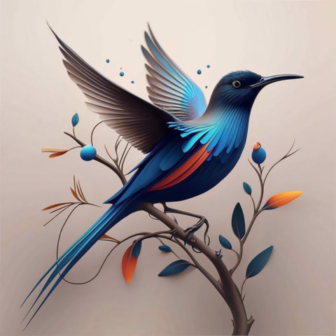 A beautiful Blue Bird of Paradise flapping its wings as he lands on a tree branch. Blue Birds of Paradise are native to Papua New Guinea and eat mainly fruits. One of the distinguishing features this bird has is its long tail plumes.