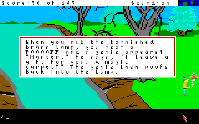 Screenshot of King's Quest on the IBM PC but with the Discworld font