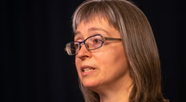 Dr. Deena Hinshaw, Alberta's former chief medical officer of health, at a news conference in 2020. (Jason Franson/The Canadian Press)