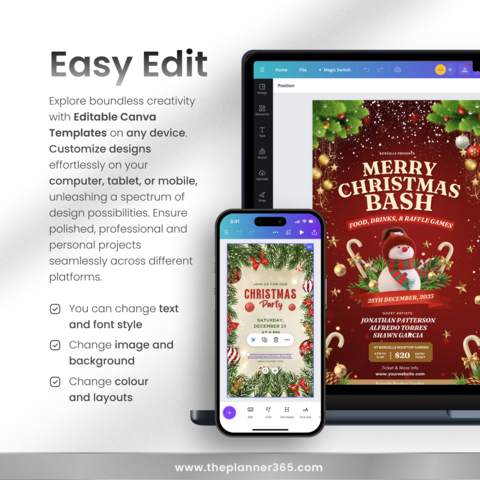 Welcome to our Christmas Party E-invite Template! Create a sleek and contemporary atmosphere for your holiday celebration with our digital phone invitation, perfect for an electronic mobile gathering. This Editable Canva Design allows you to personalize every detail effortlessly.