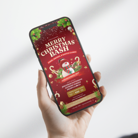 Welcome to our Christmas Party E-invite Template! Create a sleek and contemporary atmosphere for your holiday celebration with our digital phone invitation, perfect for an electronic mobile gathering. This Editable Canva Design allows you to personalize every detail effortlessly.