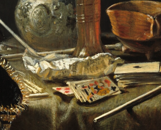 Highlighted detail of the painting showing the tobacco wrapping paper.