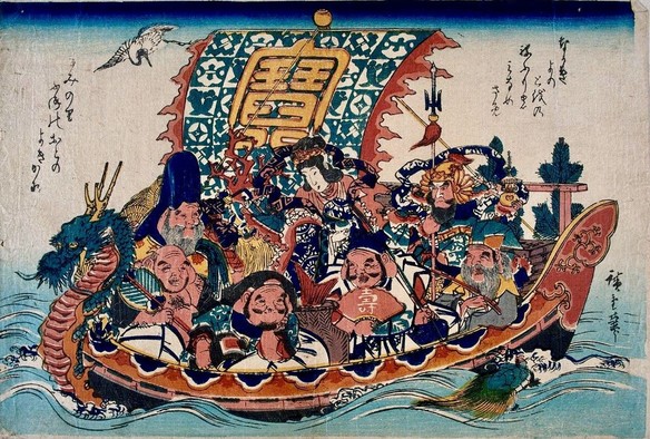 The Seven Gods of Fortune ride the Takarabune (Treasure Boat).

Image thanks to https://ukiyo-e.org/🙇‍♂️
