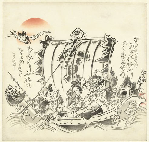 The 7 Gods of Fortune and their Treasure Boat are common motifs at New Year.