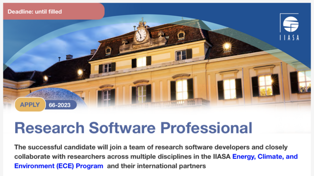 Screenshot of the vacancy announcement for a Research Software Professional at the IIASA Energy, Climate and Environment program