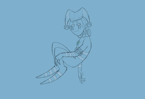 image ID: A digital sketch of the Puppet from FNAF. She is floating in the space, slightly curled up. She looks supremely bored. End ID.