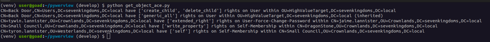 Screenshot of the result of the script