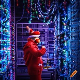 Festive engineer in the datacentre