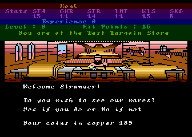 Screenshot of Alternate Reality on the Atari 8-bit but with the Vilas9 font
