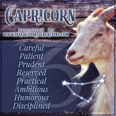 A graphic about the zodiac sign Capricorn from Inked Goddess Creations.
