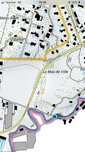 Map screenshot showing Villette and the border along the Foron.