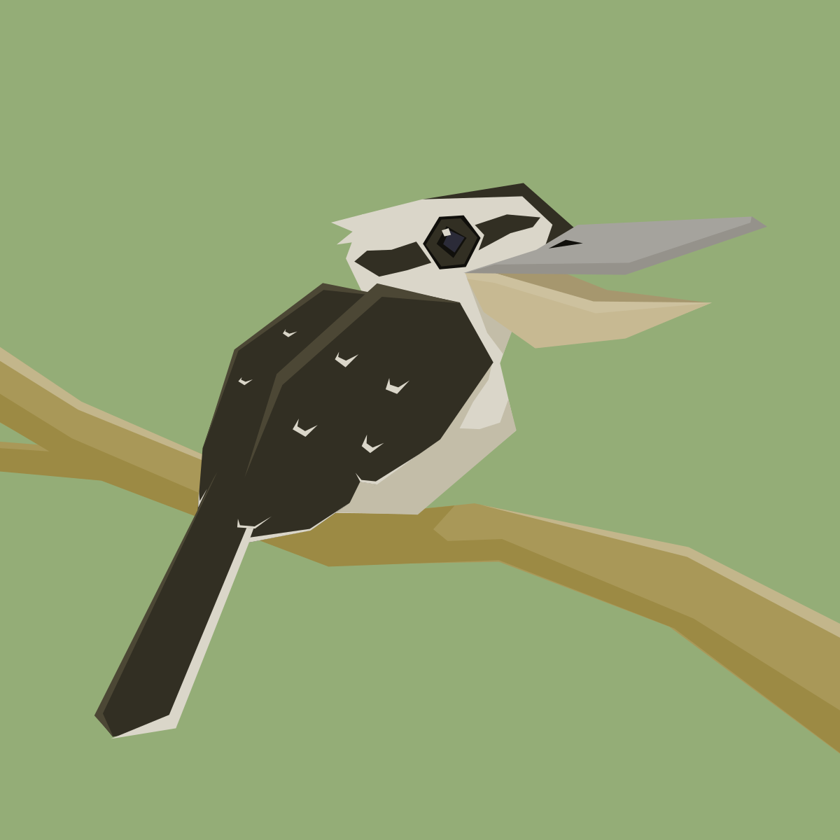 A stylised vector illustration of a kookaburra sitting on a branch