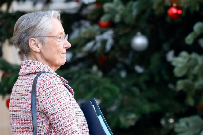 Élisabeth Borne à l'Élysée, après le Conseil des ministres du 20 décembre 2023. © Photo Ludovic Marin / AFP