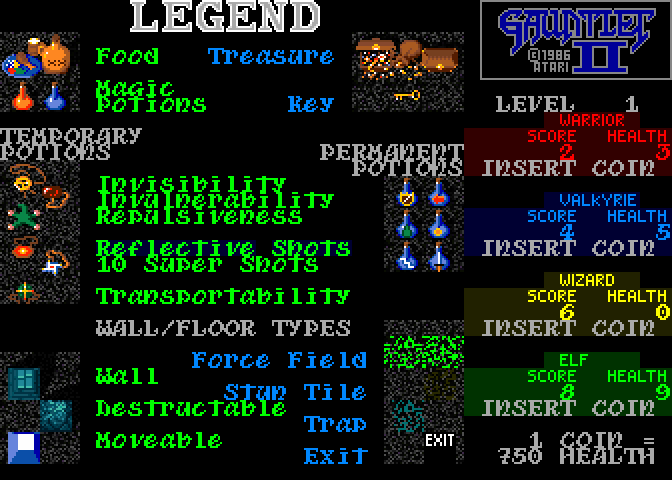 Screenshot of Gauntlet II in the Arcade but with the Ultimate font