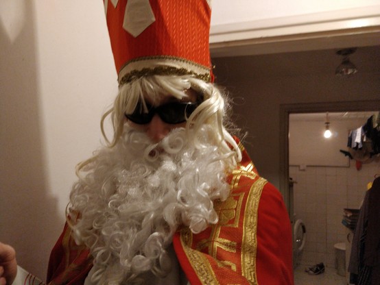unfa dressed as St. Nicholas (a.k.a Santa Claus, Sinterklaas).