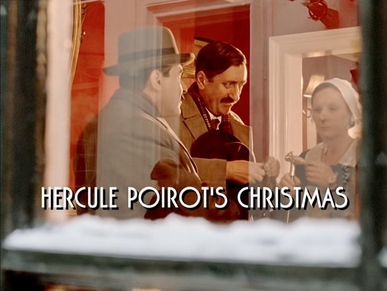 HERCULE POIROT'S CHRISTMAS 
(Season 6, episode 1, aired on 12/25/94)

Hercule Poirot (David Suchet) and Inspector Japp (Philip Jackson) are seen thru a snowy windowpane, talking to female servant in a mobcap who is holding a fancy walking cane with an elaborate metallic topper