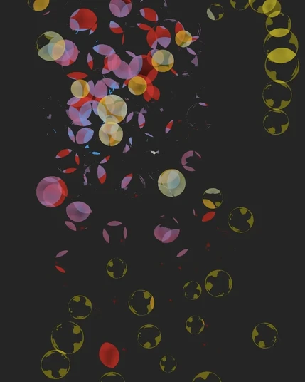 Colourful faded bubbles scattered on black background.