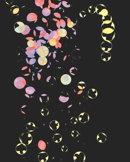 Colourful bubbles scattered on black background.