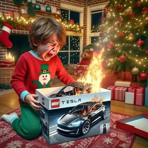 Boy opens model Tesla at Xmas - it catches fire