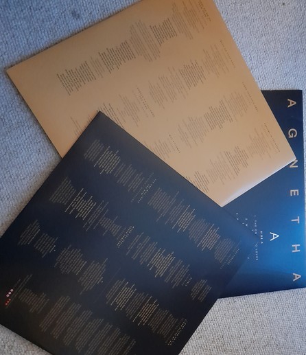 Inner sleeves on top of album cover. One black, one gold.