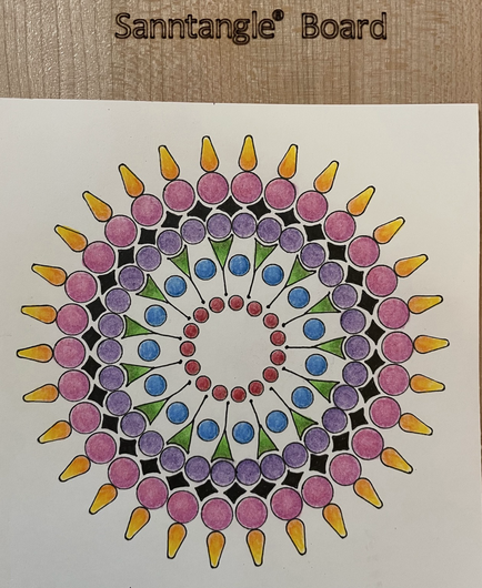 Dotty mandala with different colours in the dots 