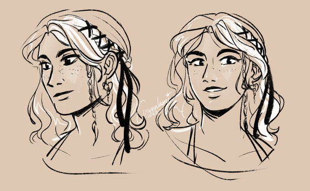 Two sketches of Lohse from Divinity Original Sin 2. Looking to the left and looking to the viewer. 