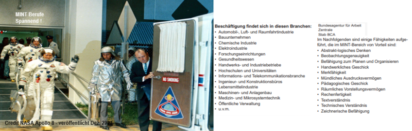 Bild 1
Dezember 2023 veröffentlicht
Apollo 8 - 1968
Ort Amerika
Bild
2 und 3
Ein bißchen Basis-WISSEN zu MINT-Berufen
Quelle siehe Bild
Abruf 12-2023