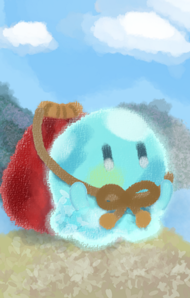 Ralaire, a cute little slime traveling with a hand-sized traditional pouch, is the same size as Ralaire.