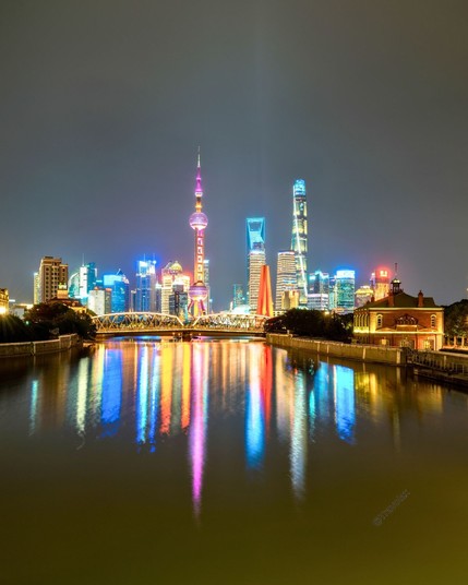 Huangpu River and Shanghai City at night in China
