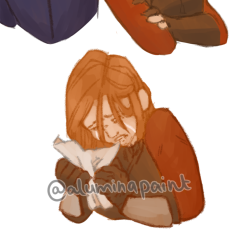 The last artwork of Leliana, after she has received a letter with sad news. Leliana is crying and crumples up the letter.