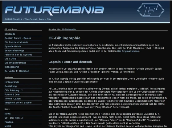 Screenshot der Bibliographie-Sektion von Futuremania.de
