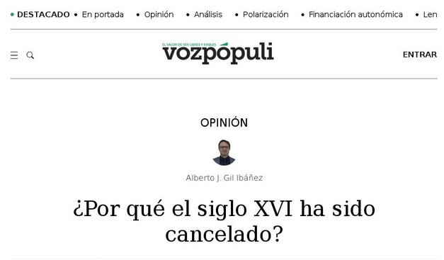 Spanish 16th canceled?
Opinion piece at Voz Populi 2023 Dec.31