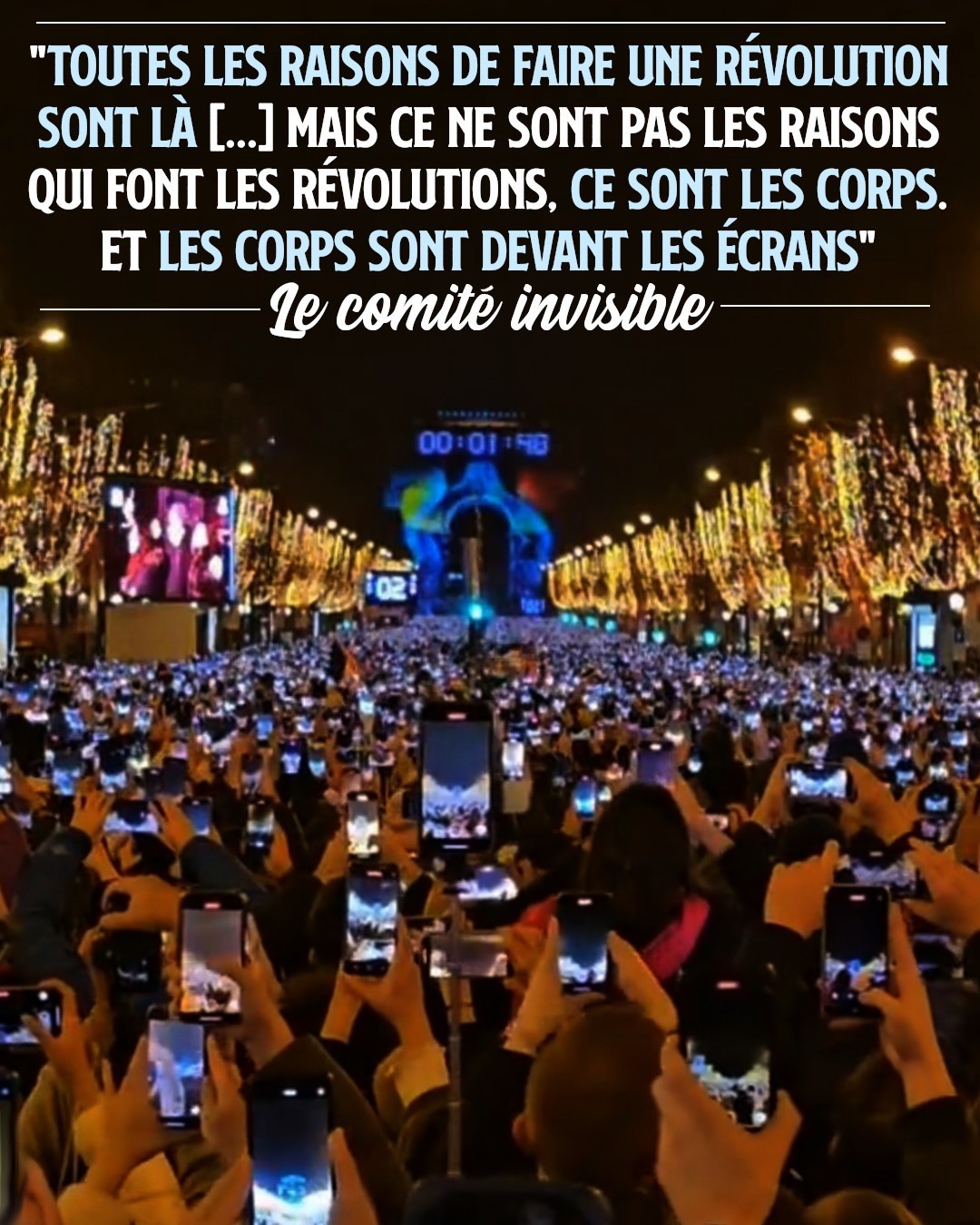 Image du 31 décembre 2023, à 23h59, sur les Champs-Élysées.