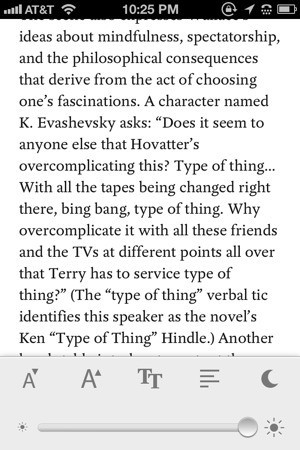 Pocket (Formerly Read It Later), developed: Read It Later, Inc  / @nateweiner (circa 2012)

Article reader view, article text with reading menu below to increase/decrease text size, change font, alignment, darkmode, and brightness 