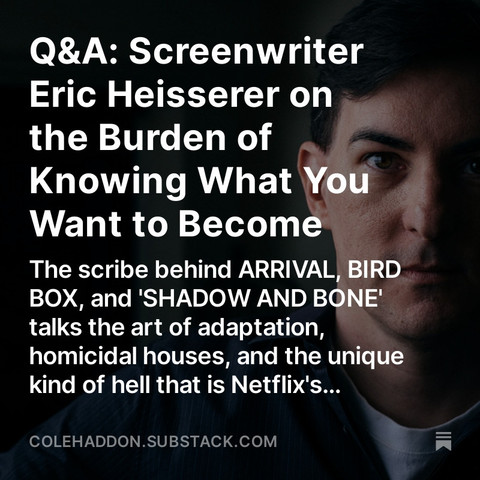 Screenwriter Eric Heisserer looks at the camera against a backdrop of deep black. Text same as toot.