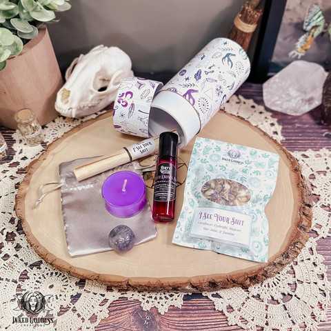 A photo of the exclusive "I See Your Shit Spell Kit" product from Inked Goddess Creations.
