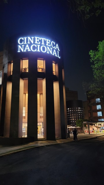 Outside entrance to Mexico's second National Cinematheque at night
