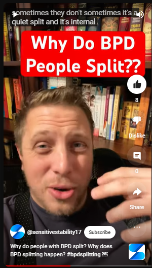 https://www.youtube.com/shorts/8kM95thH_U0
Why do people with BPD split? Why does BPD splitting happen? #bpdsplitting ￼