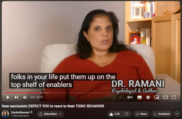 https://www.youtube.com/watch?v=WBWwryRBBMA
How narcissists EXPECT YOU to react to their TOXIC BEHAVIOR
63,244 views  31 Dec 2023
PRE-ORDER MY NEW BOOK (US 🇺🇸)
https://www.penguinrandomhouse.com/bo...

PRE-ORDER MY NEW BOOK (UK 🇬🇧)
https://www.penguin.co.uk/books/46090...

PRE-ORDER MY NEW BOOK (CA 🇨🇦)
https://www.penguinrandomhouse.ca/boo...

PRE-ORDER MY NEW BOOK (Australia 🇦🇺): https://www.penguin.com.au/books/its-...