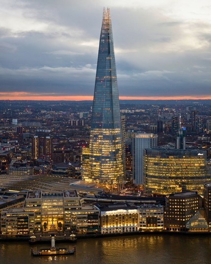 Stunning views of the London City sunset, the Thames, and The Shard in the heart of England, United Kingdom