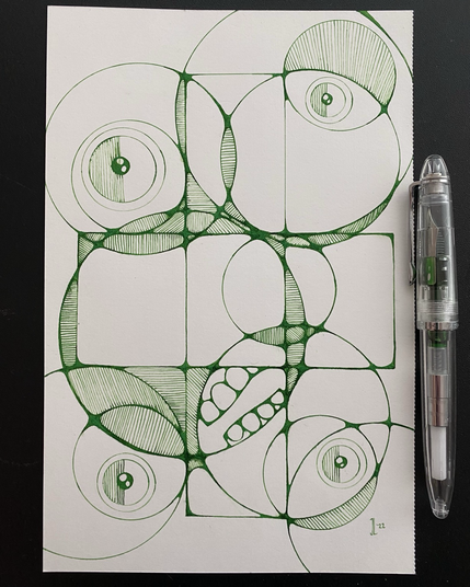 Neurographic portrait in green.