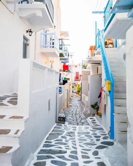 Colorful streets in Mykonos, Greece