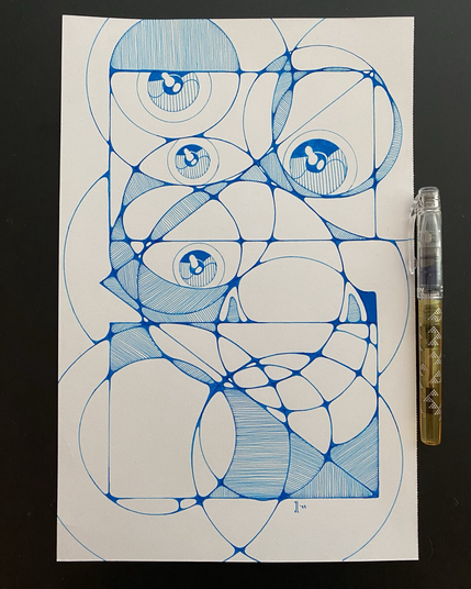 Neurographic portrait in blue.