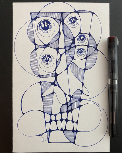 Neurographic portrait in blue.